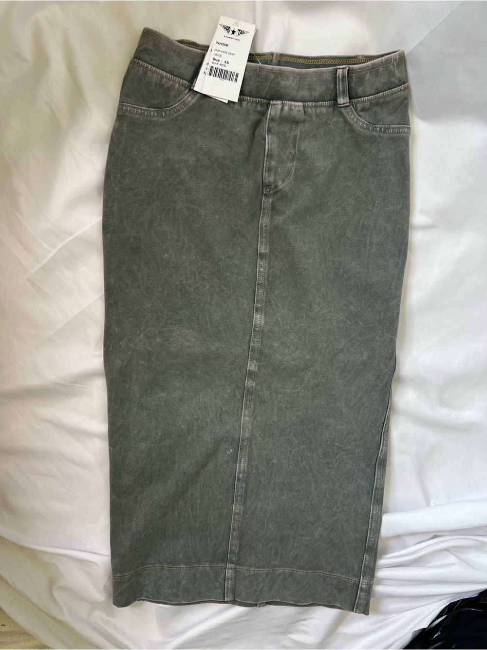 NWT Women’s HARD TAIL Y2K Grey Wash* 90% Soft Cotton Denim Midi Pencil Skirt